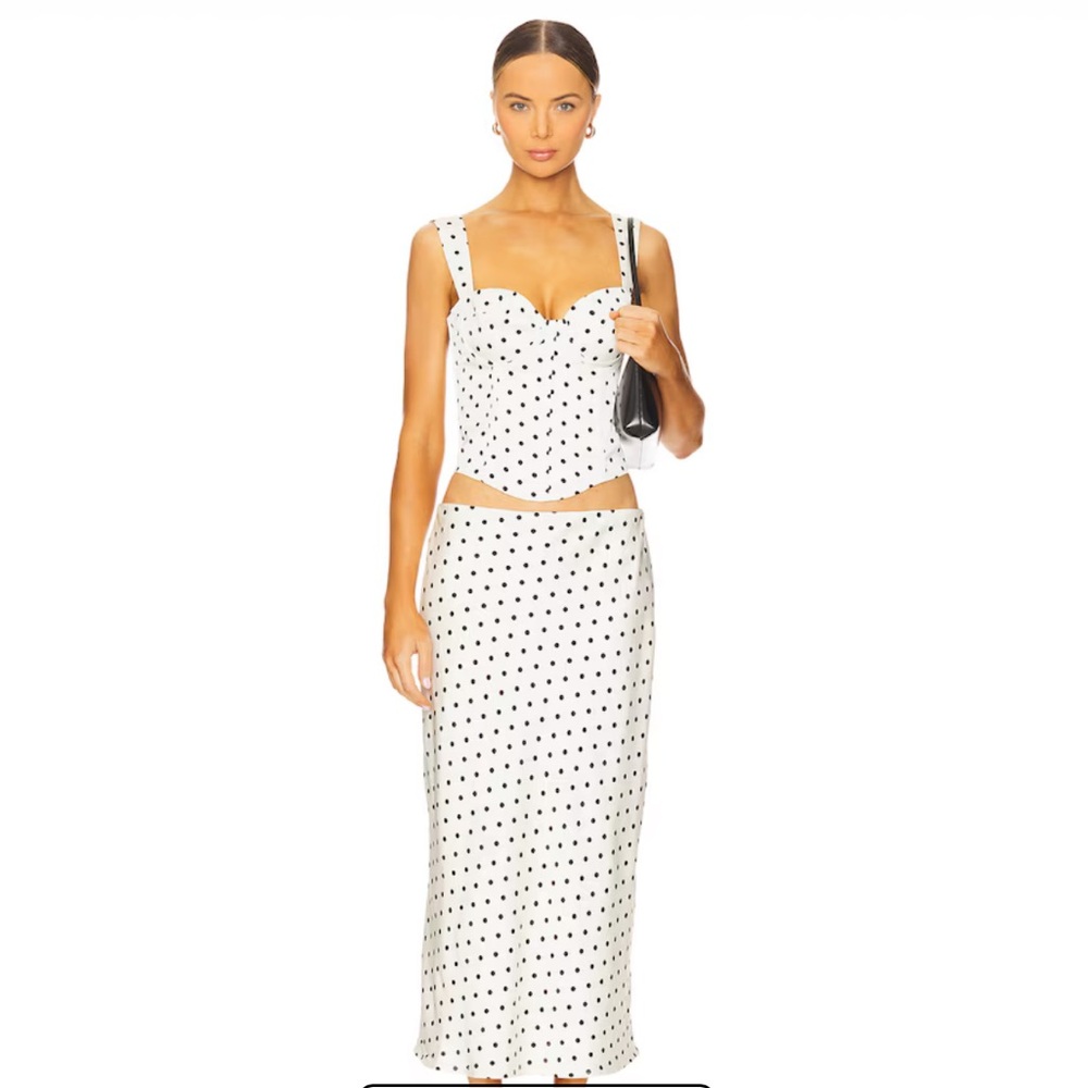 REVOLVE White and Black Polka Dot Skirt Set